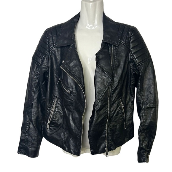 H&M Black Faux Leather Crop Moto Jacket Sz 8 - Picture 1 of 11